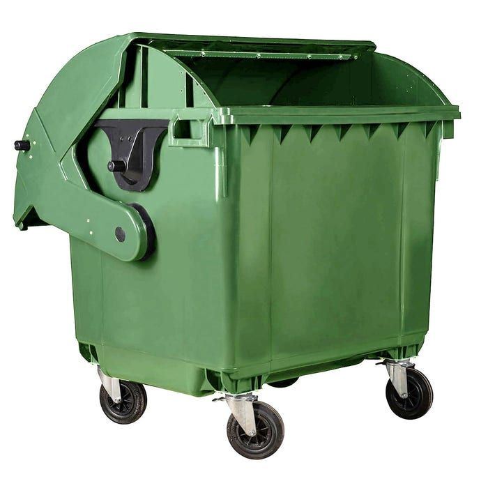 Afvalcontainer 1100 liter groen rond deksel - kindveilige sluiting (6097156390370)