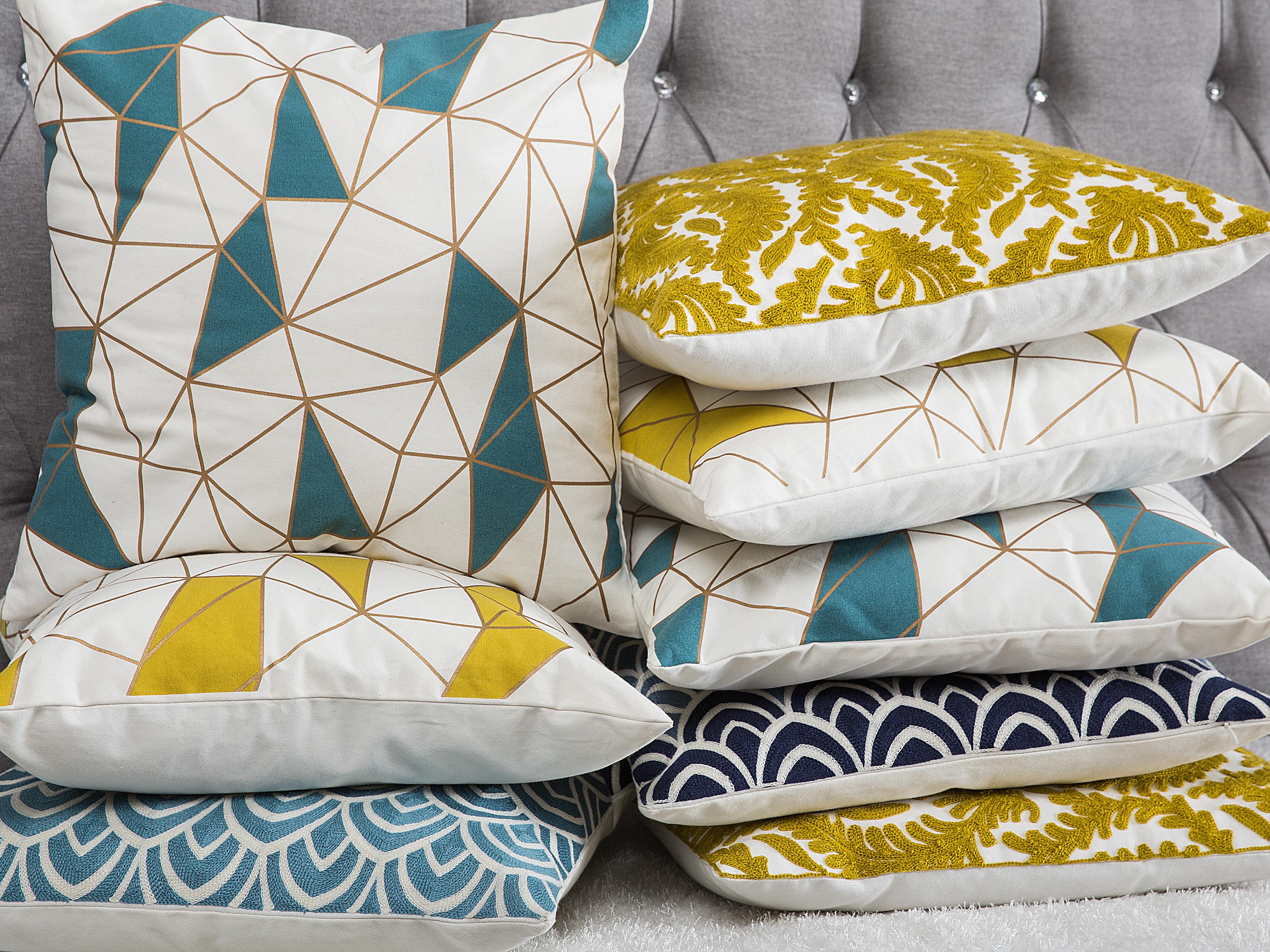 Set van 2 sierkussens CLARKIA Katoen 45 x 45 cm Blauw geometrisch patroon