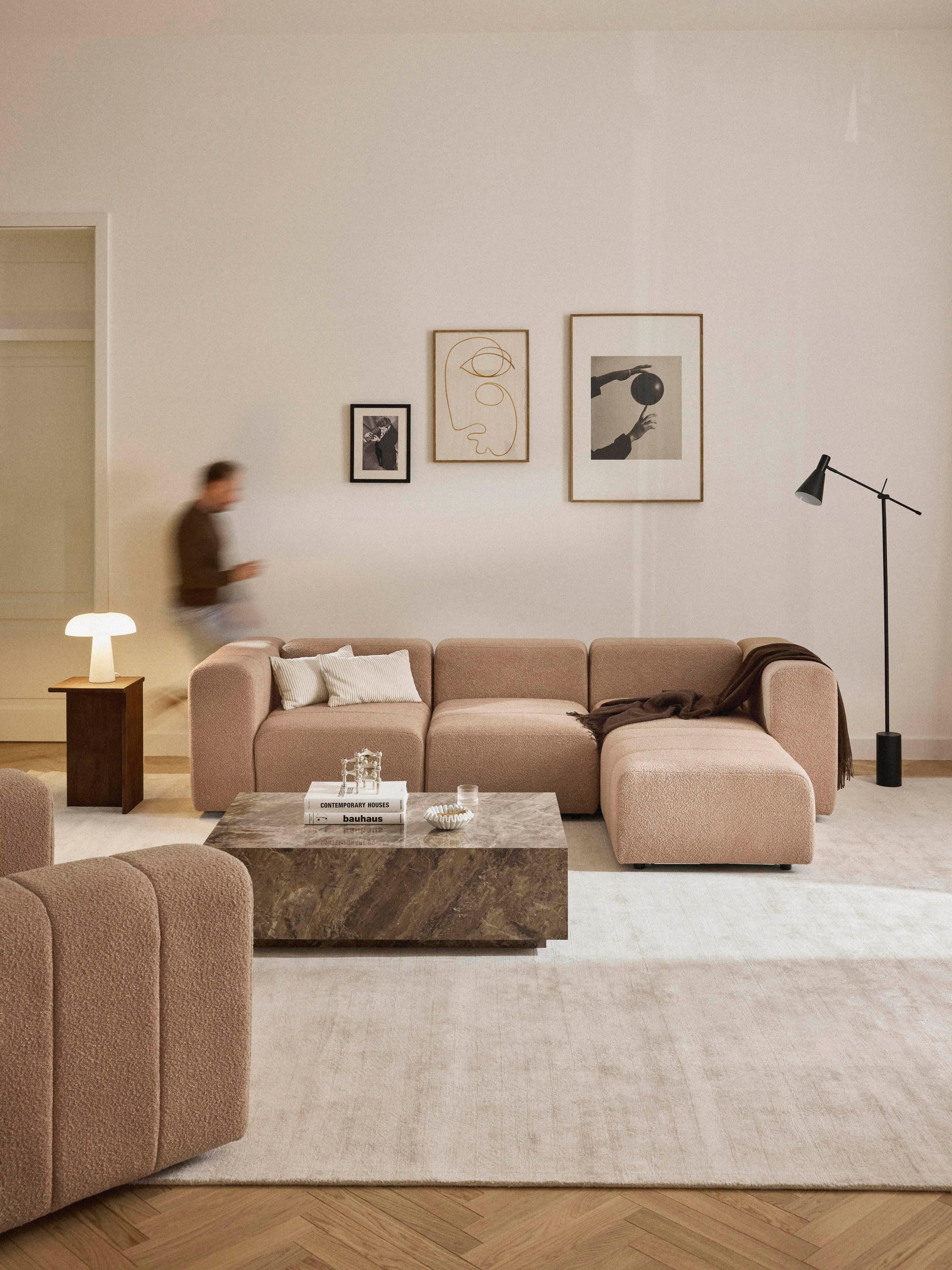 Modulaire bouclé bank Lena (4-zits) met poef (links/rechts)