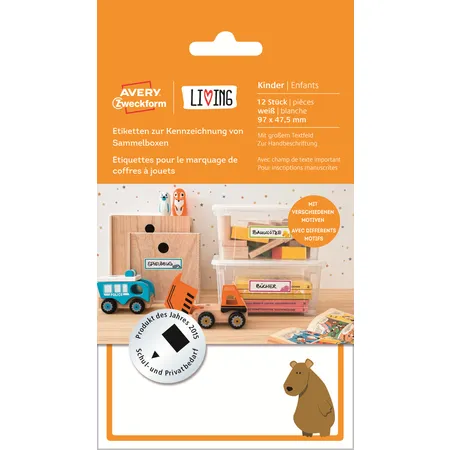 Avery Zweckform 62036 Etiketten zur Kennzeichnung von Sammelboxen, 97 x 47,5 mm, 4 Bogen/12 Etiketten, 6 Motive pro Packung, weiß