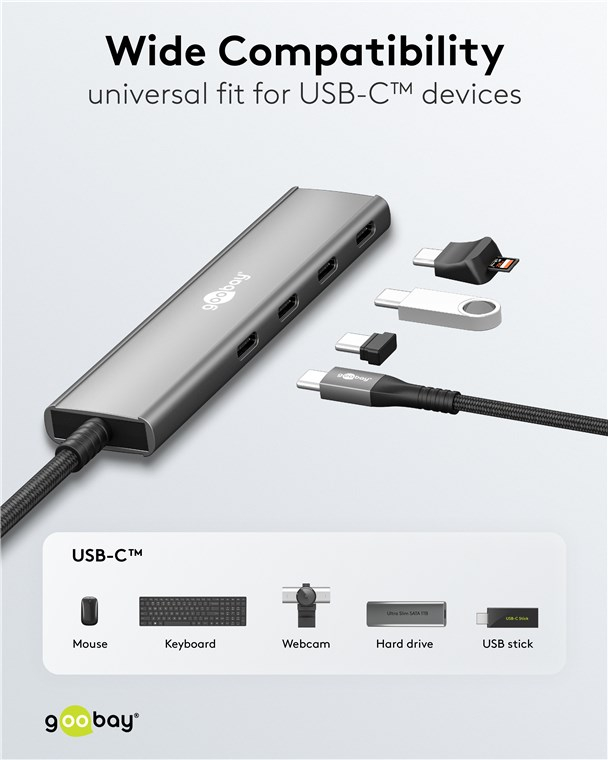 Slim 4-Port USB-C Multiport Adapter HUB 4x USB-C 3.2 / 5 Gbit/s (76564) - Hellgrau