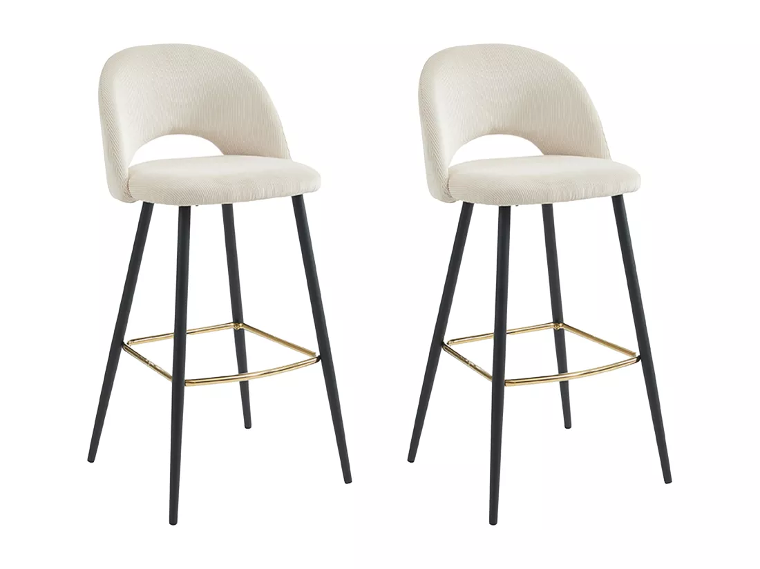 Lot de 2 tabourets de bar en velours côtelé et métal - Crème - FINCHY de Pascal Morabito