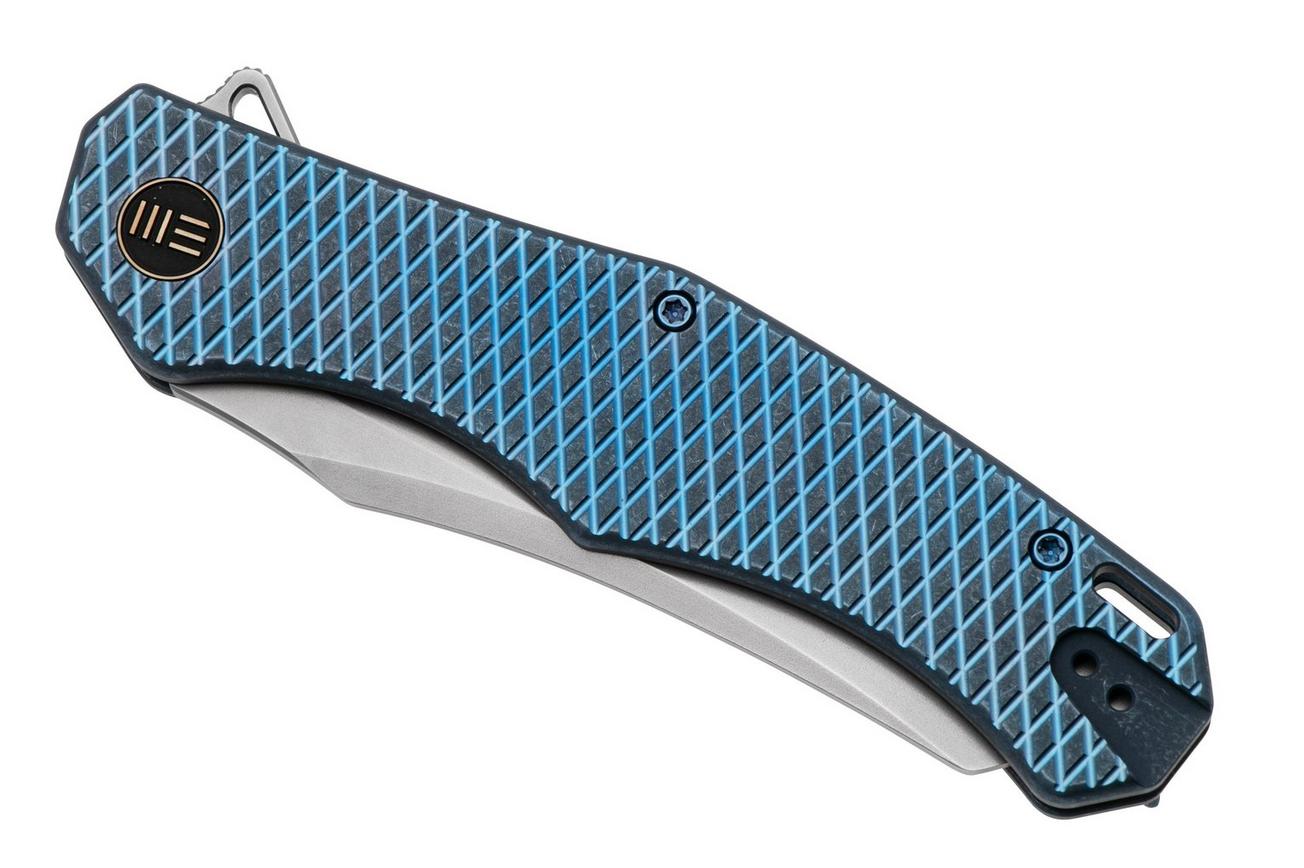 WE Knife RekkeR WE22010G-4 Polished Bead Blasted CPM 20CV, Blue Titanium Blue Diamond Pattern zakmes, Kyle Lamb design