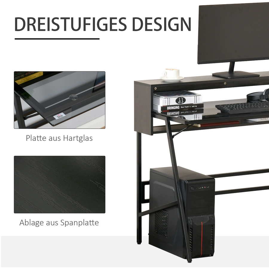 HOMCOM Schreibtisch Minimalistisches Design,  leicht zu pflegen und zu reinigen Schwarz, Grau