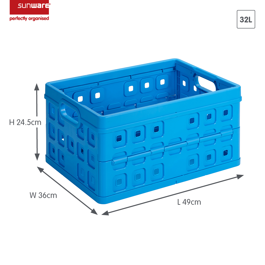 Sunware Square 32 liter set van 6 vouwkratten - Blue