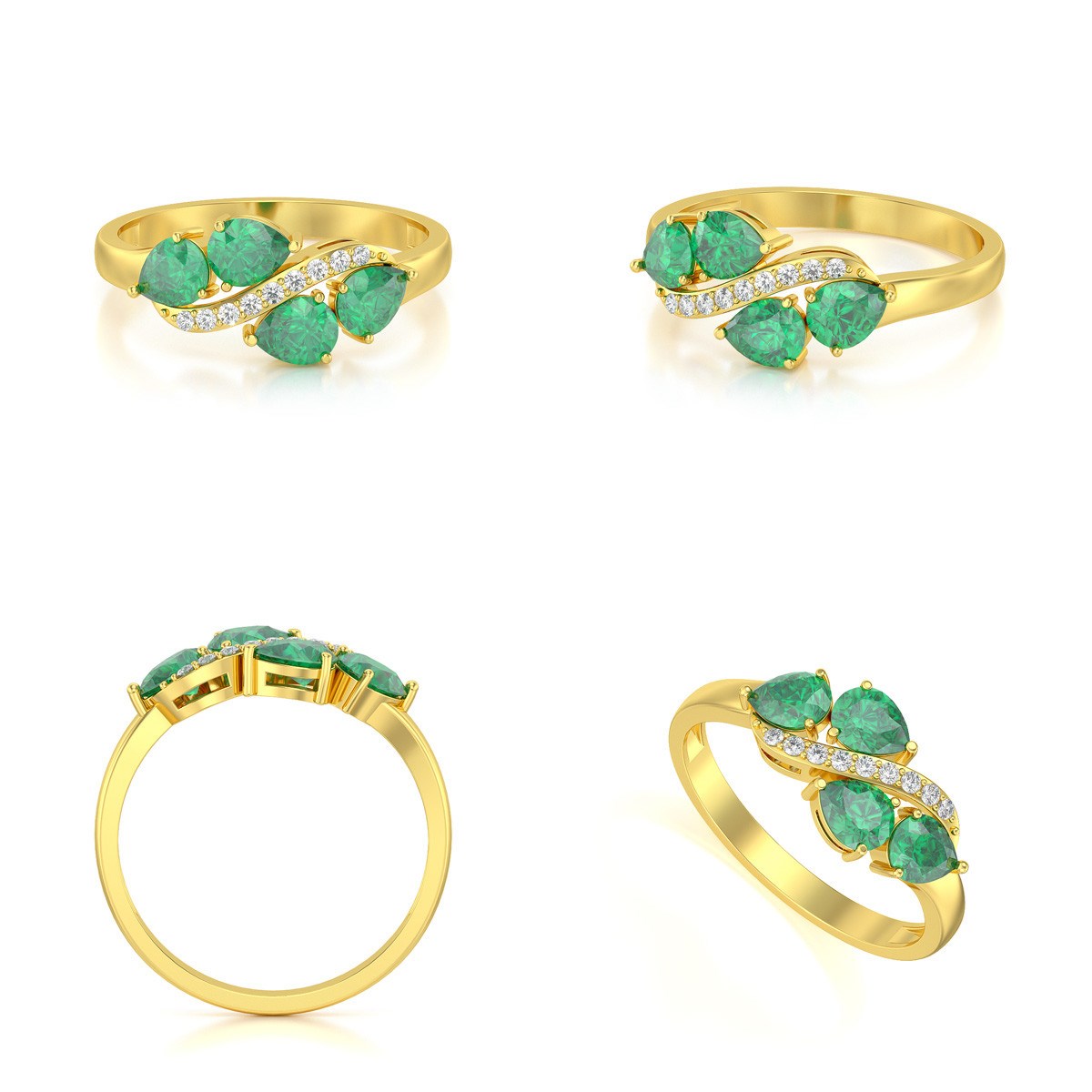 Bague ADEN Or 585 Jaune Emeraude et diamants 2.414grs