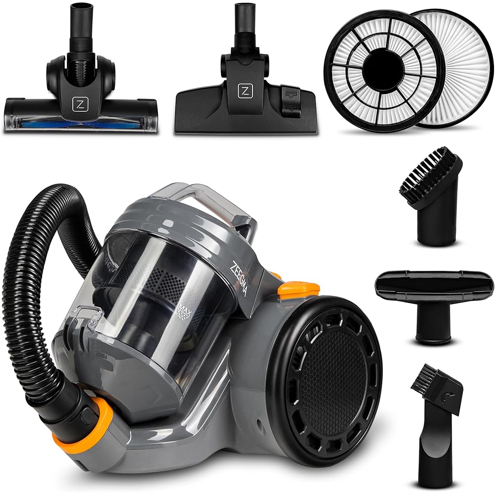Zeegma Zonder Base Jet aspirateur sans Sac, 899 W Technologie Cyclone Puissance de Performance collecteur de poussière 2L Brosse Turbo 2 filtres HEPA Accessoires, Noir : Cuisine et Maison