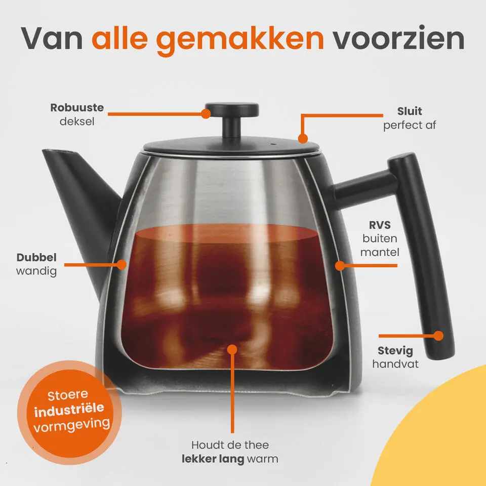 Goliving Theekan met Filter - 1 Liter - Zwart
