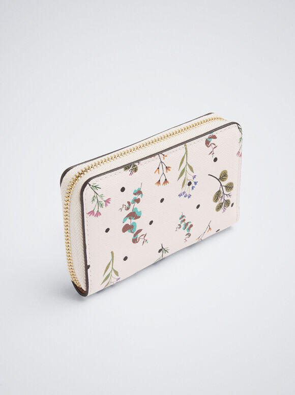 Carteira com estampa floral - Bege
