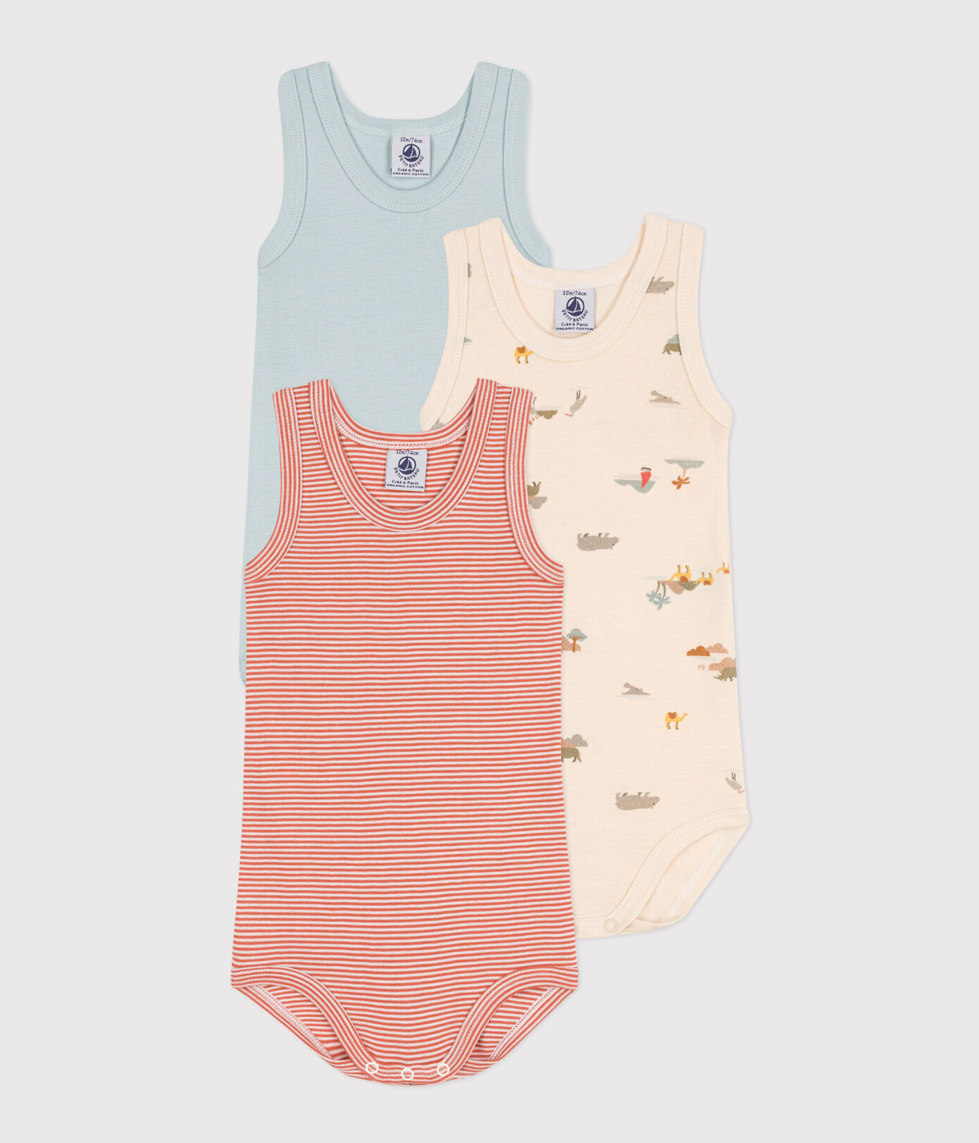 Lot de 3 bodies debardeurs animaux en coton