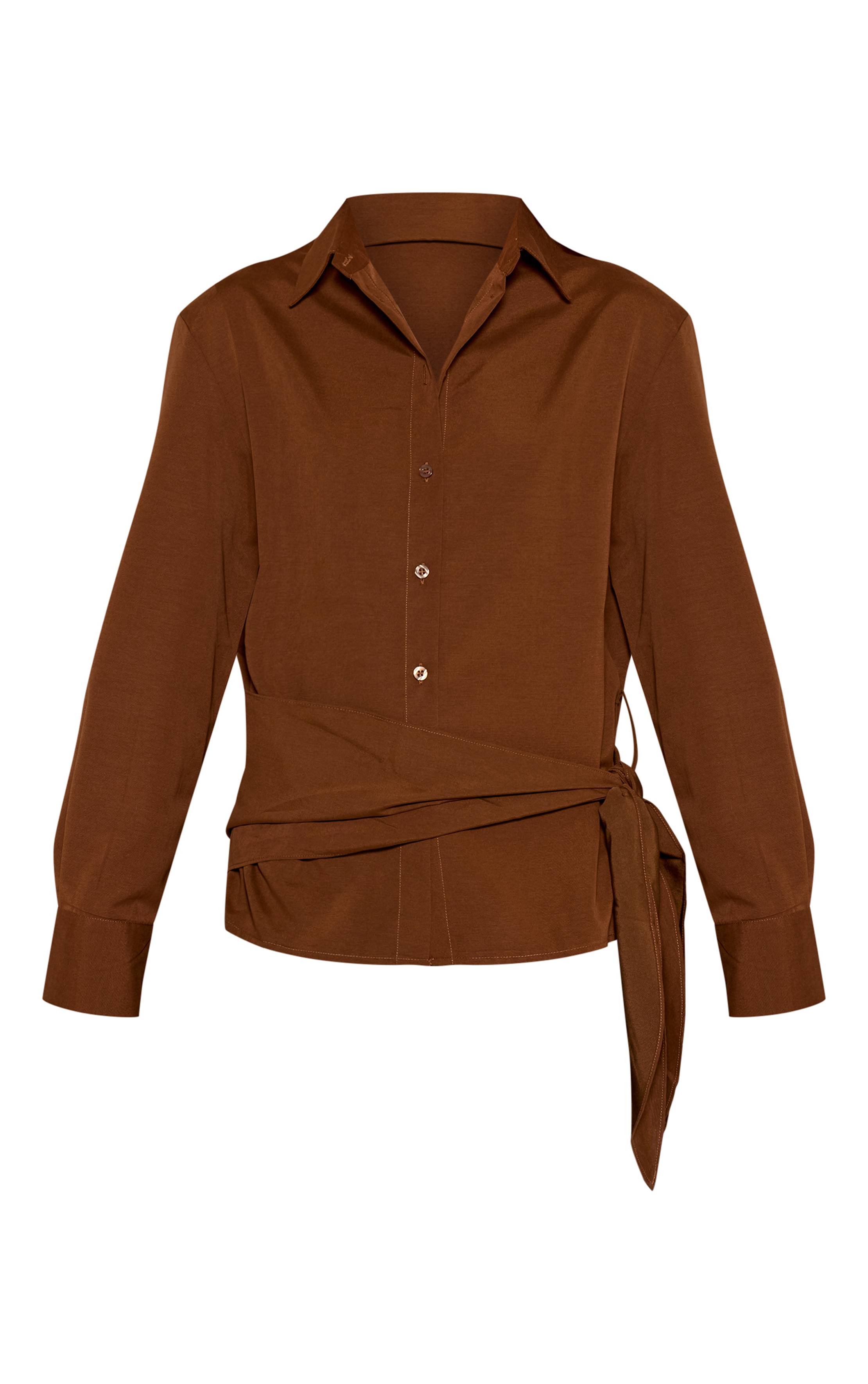Marron Chemise Oversize À Rayures Avec Taille Nouée