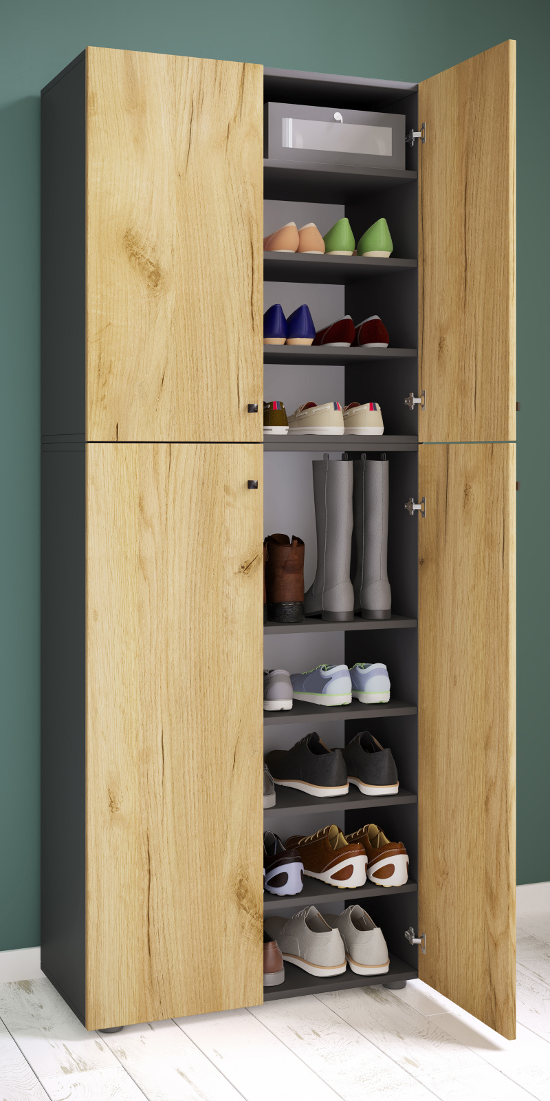 Schuhschrank LONA XXL - anthrazit-Honig-Eiche - 9 Einlegeböden - 182 cm