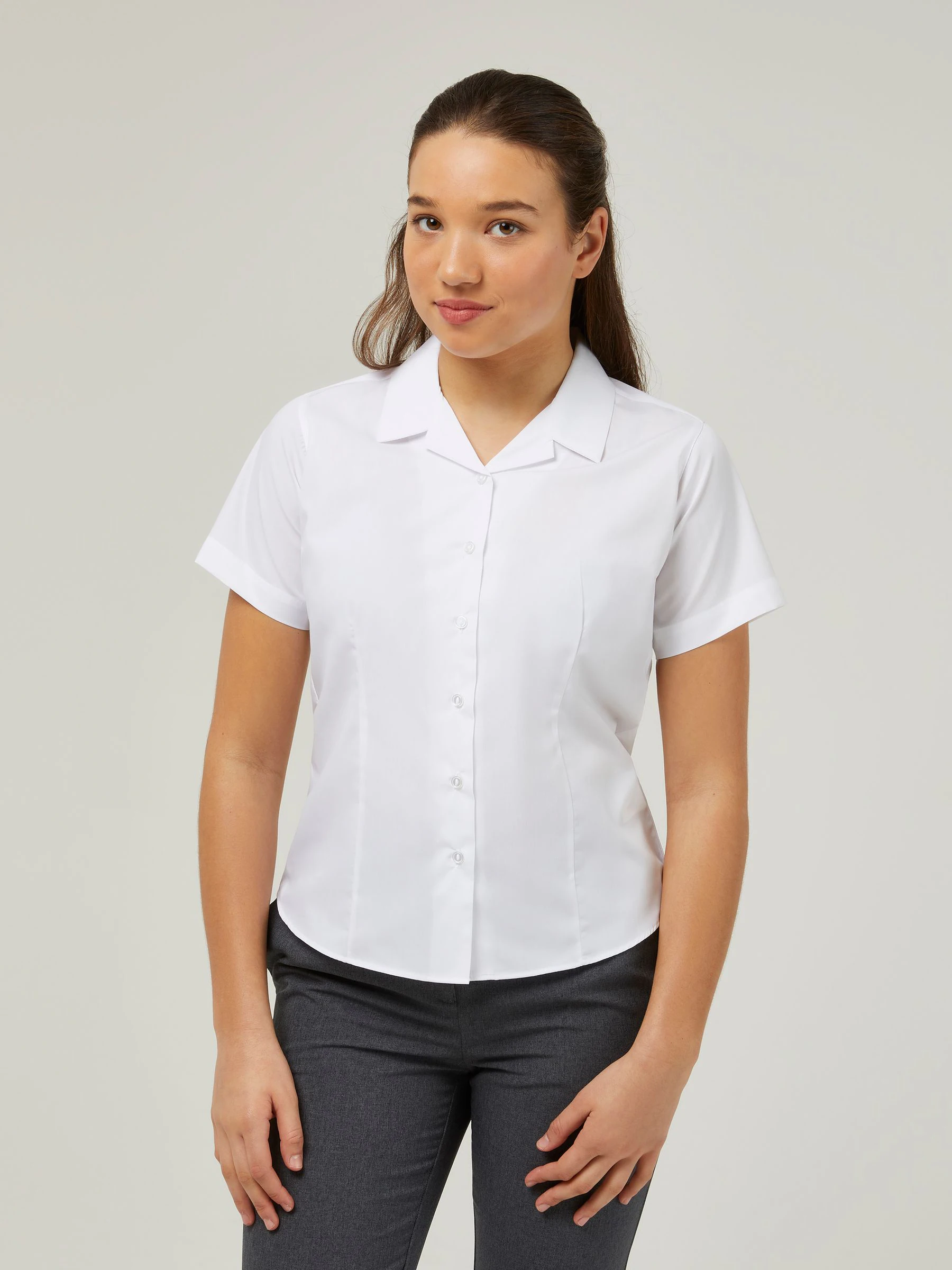 Trutex Witte Cubaanse Kraag Slim fit Korte mouwen 2 Pack School overhemden