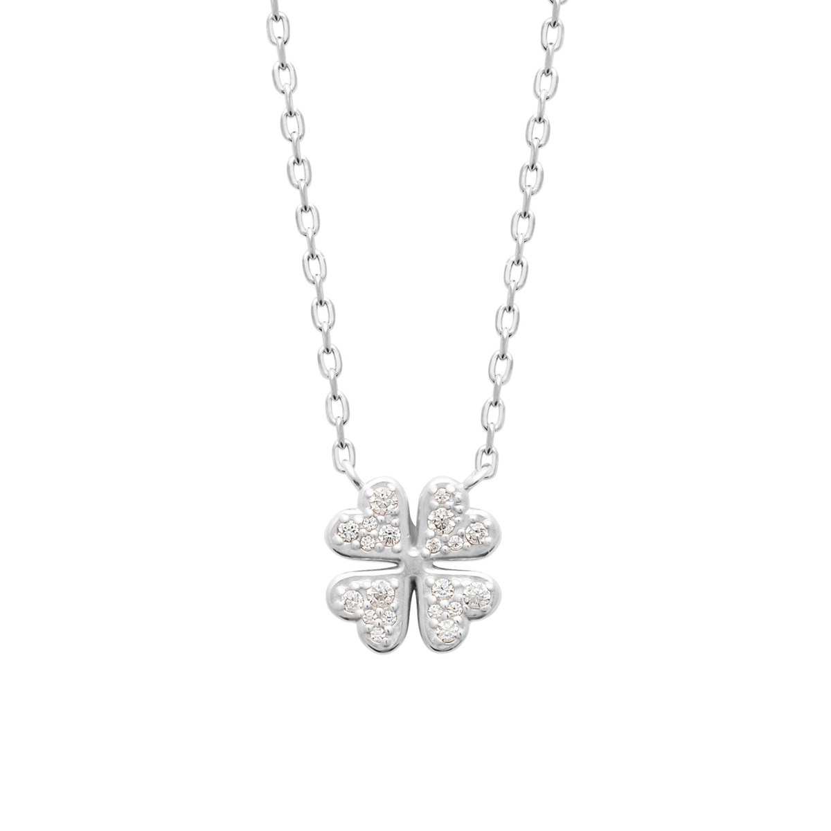 Collier Brillaxis argent rhodié trèfle empierré