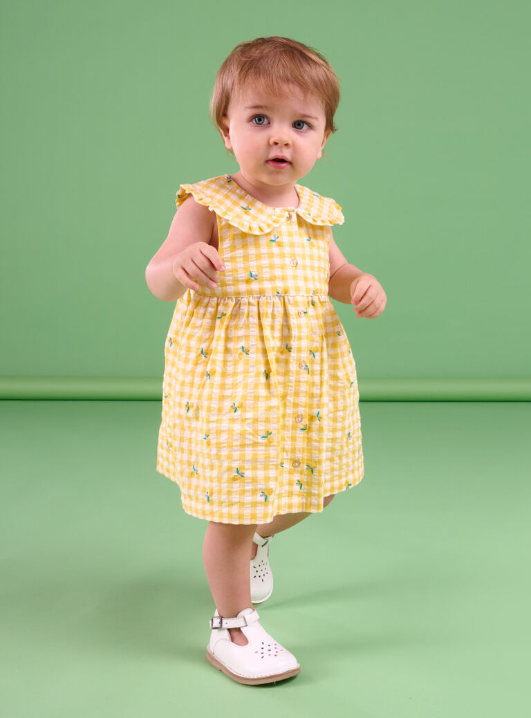 Robe sans manches jaune à imprimé à carreaux
