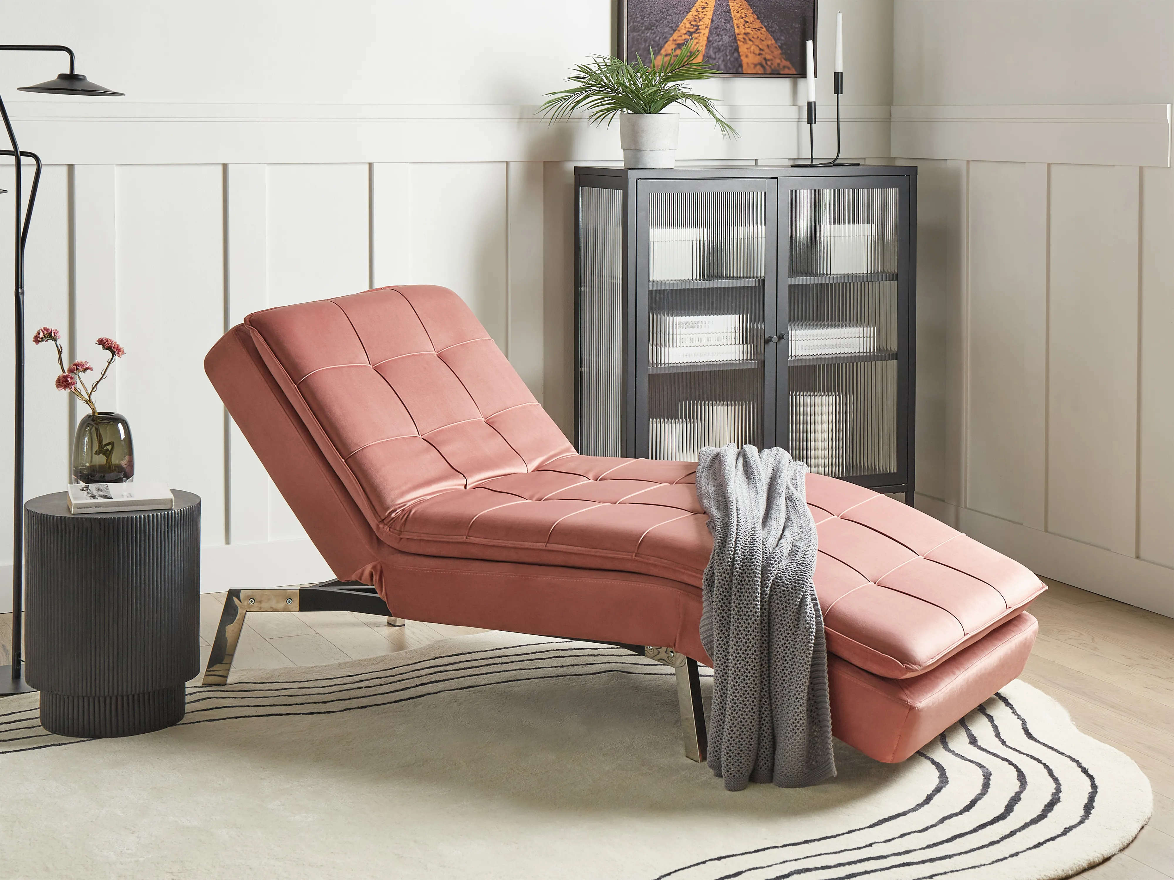 Chaise longue LOIRET Fluweel Roze