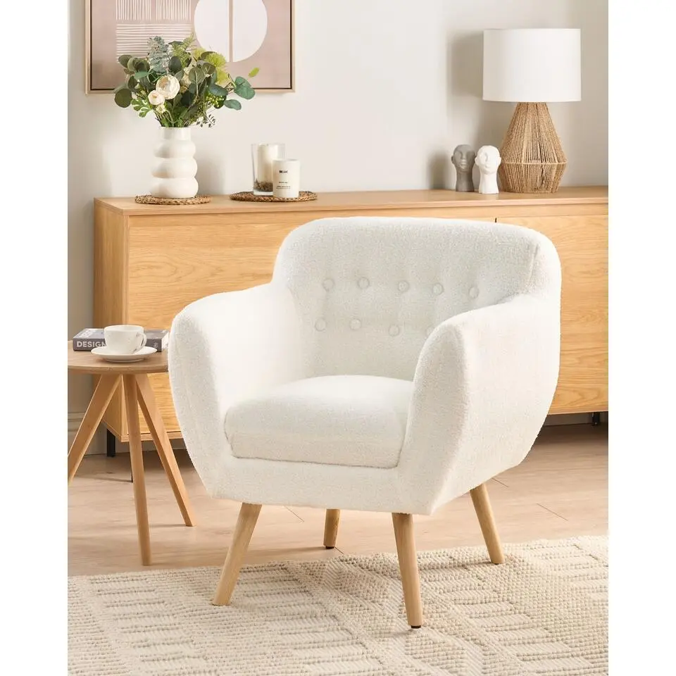 MELBY - Fauteuil - Wit - Bouclé