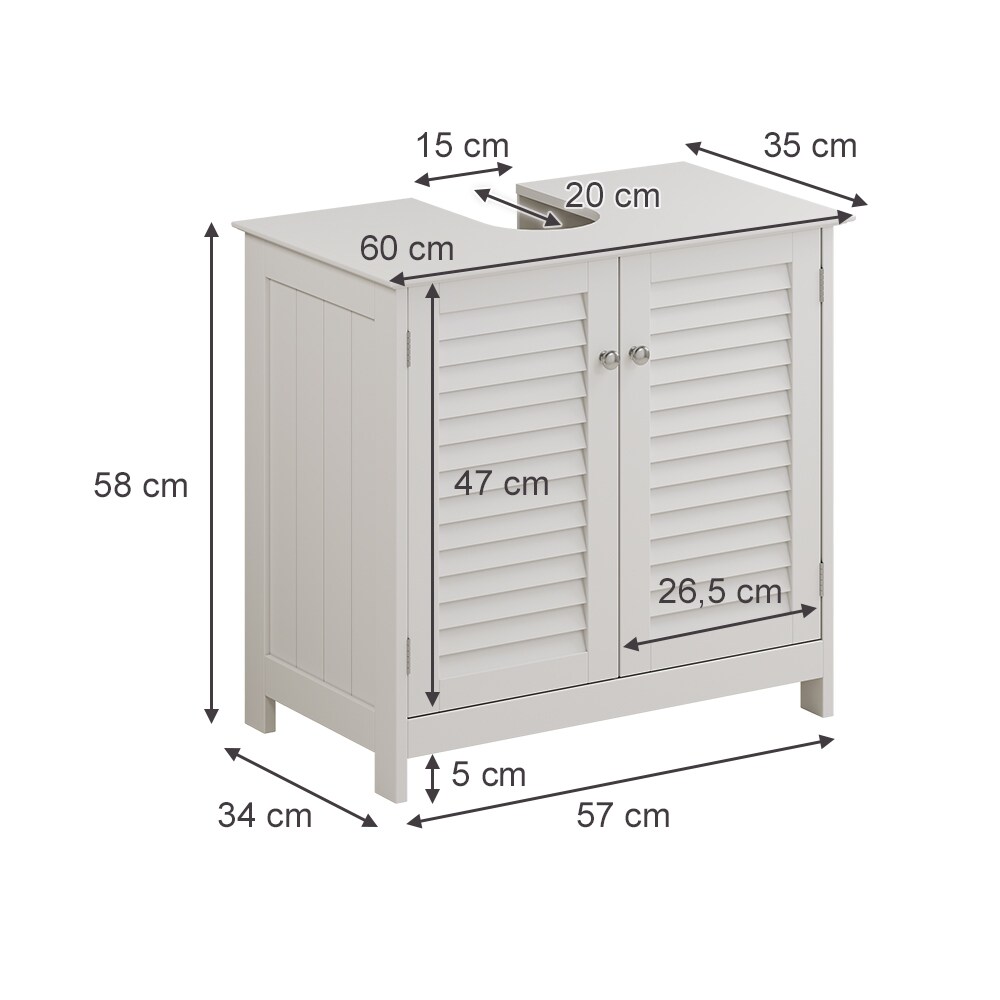 Vicco Waschtischunterschrank Riad, 60 x 58 cm, Weiß, 2 Türen, Badezimmer