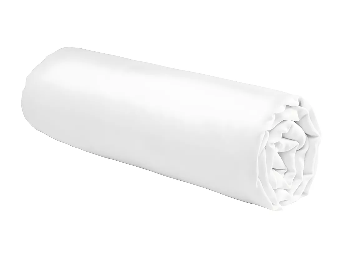Drap housse en coton 57 fils uni bonnet 25cm blanc 80x200cm