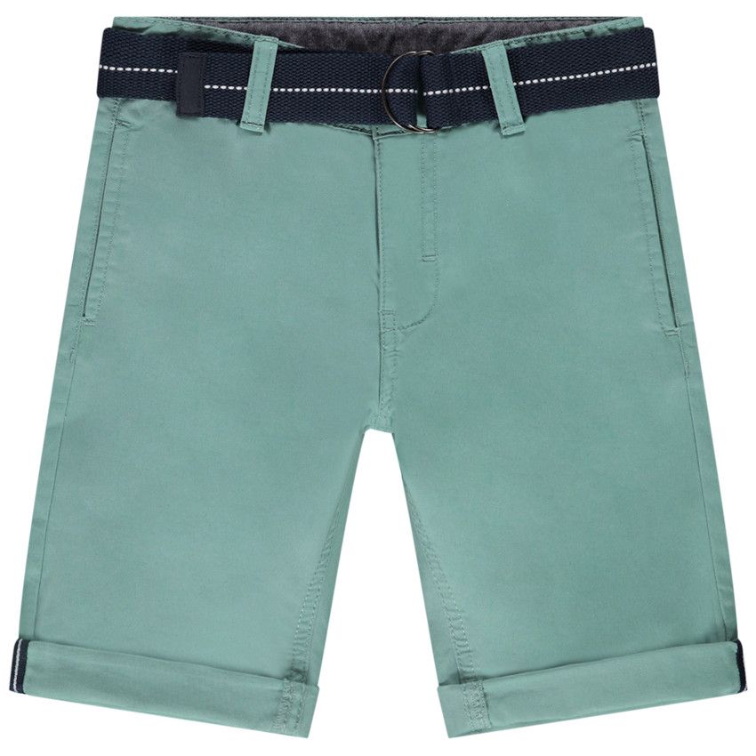 Bermuda uni en twill avec ceinture pour garçon - Kaki