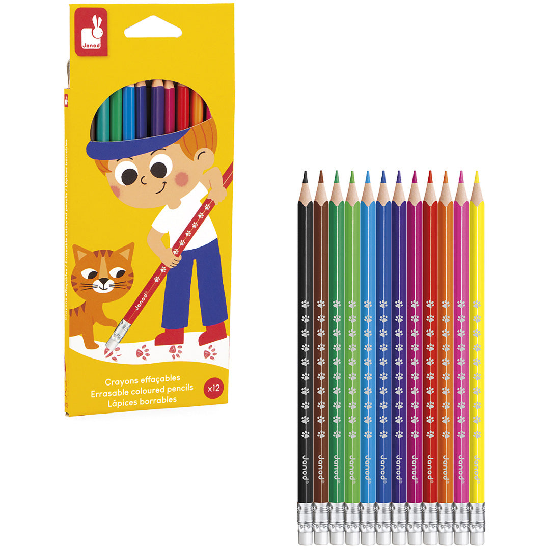 janod kleurpotloden met gummetje - 12st