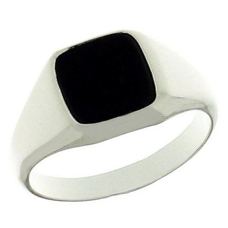 Bague chevalière homme femme taille 58 en argent plateau carré noir