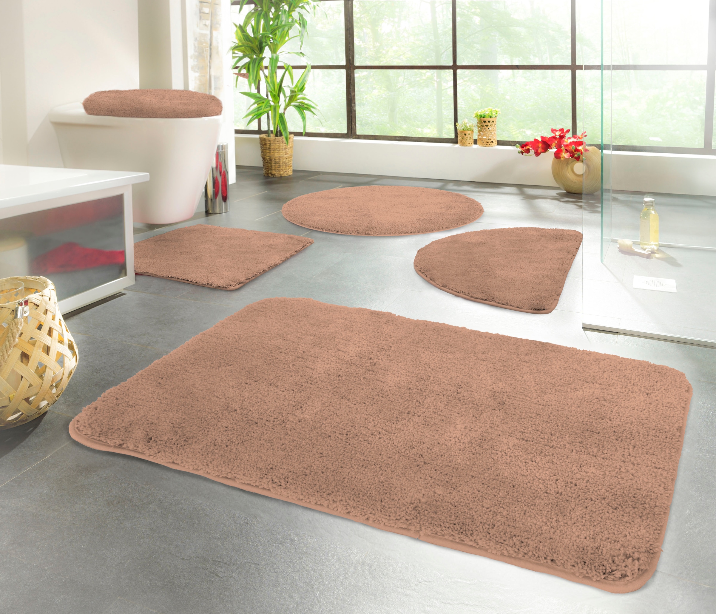 KiNZLER Badematte »Chaozhou« Höhe 20 mm rutschhemmend beschichtet fussbodenheizungsgeeignet Badteppich, Uni Farben, weich, als rechteckig, rund & Set erhältlich