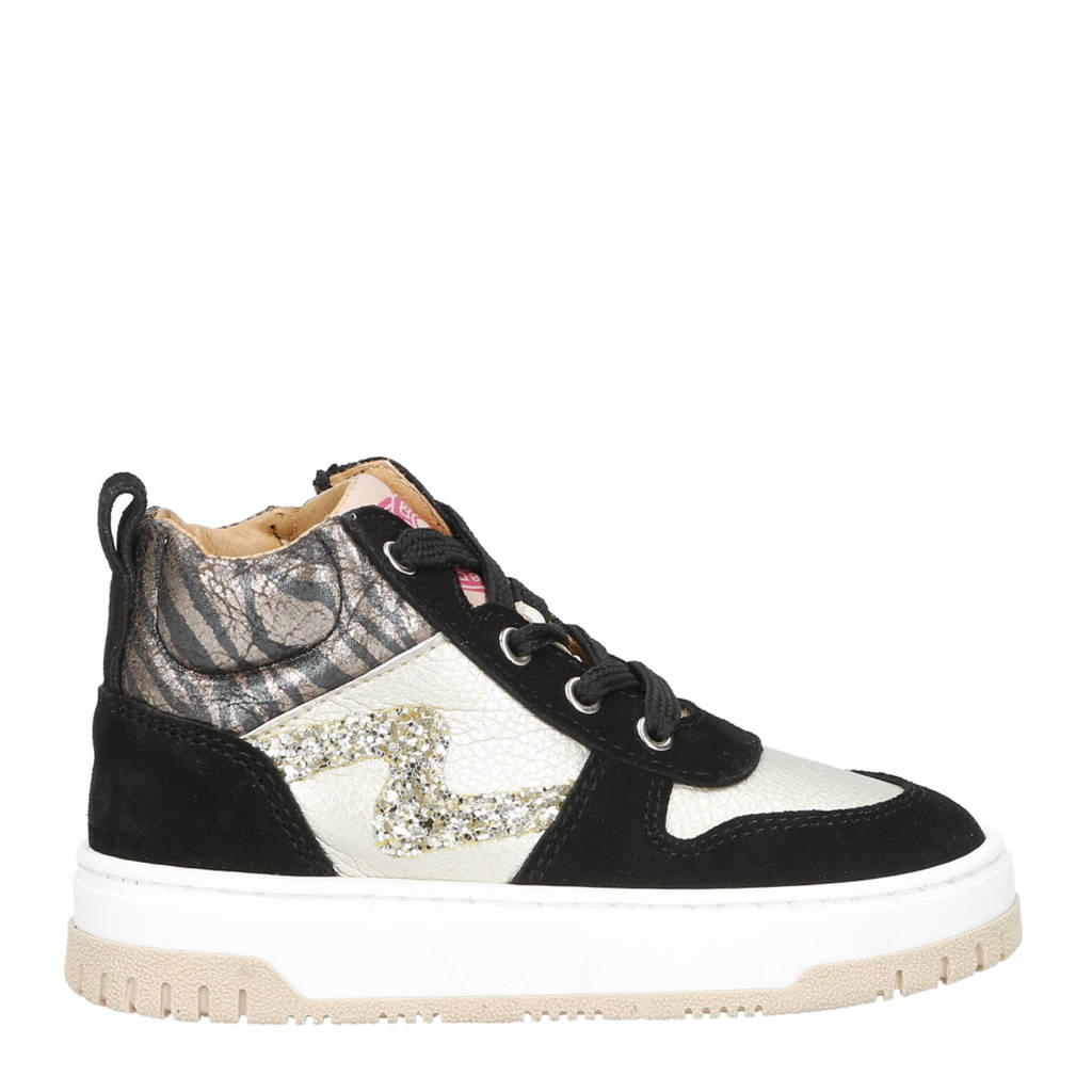 Develab leren sneakers zwart/beige
