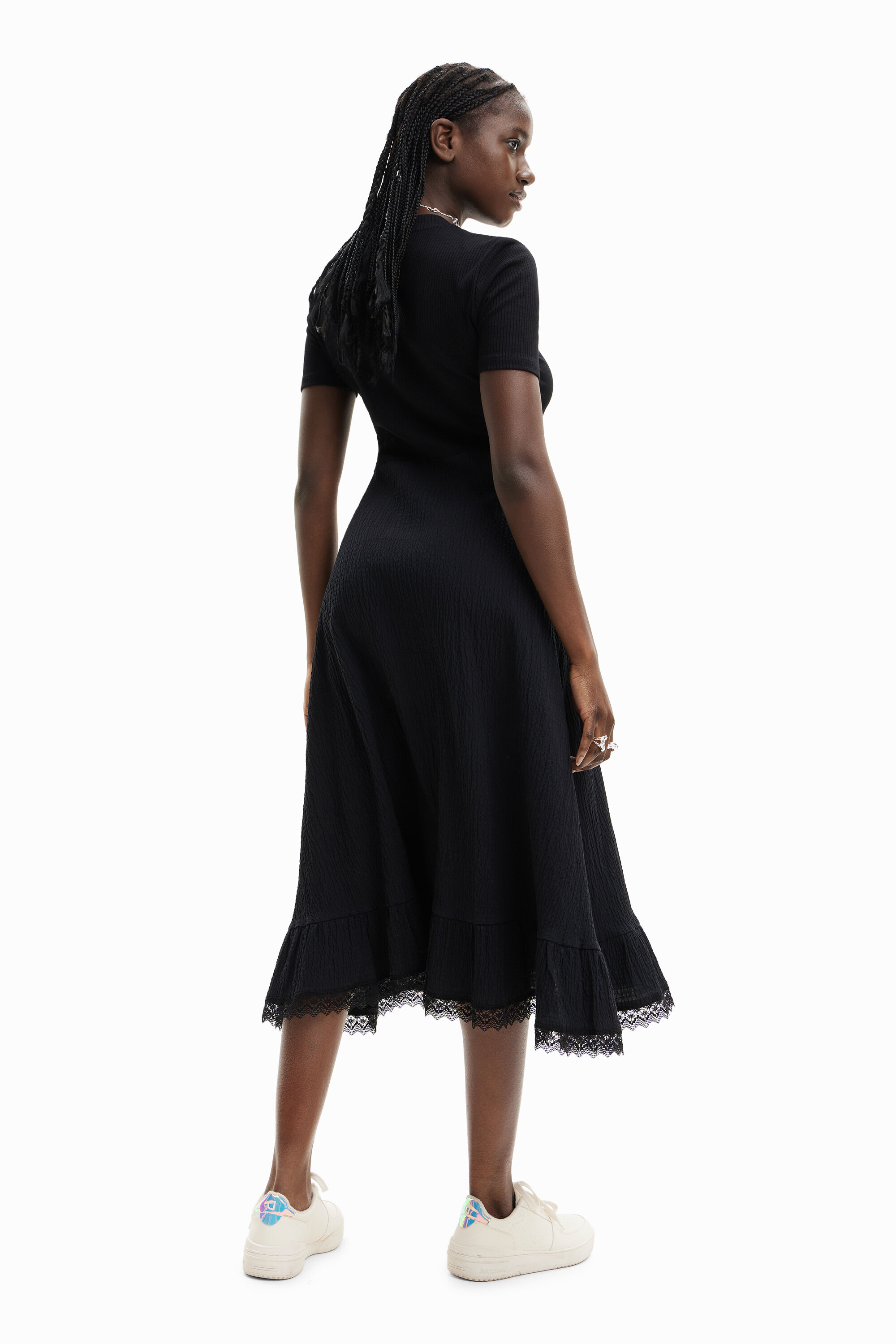 Robe midi combinée texturée