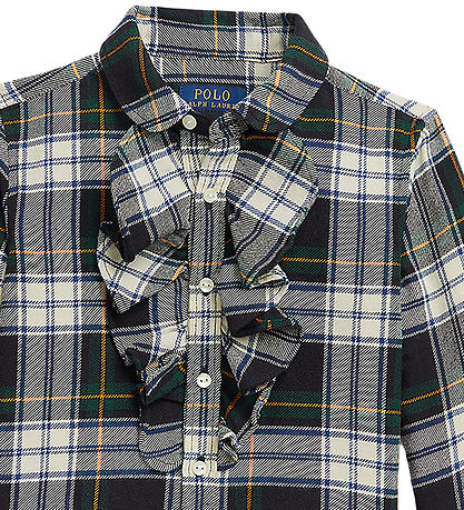 Polo Ralph Lauren Skjorte - Creme/ Grønternet m. Fl?se