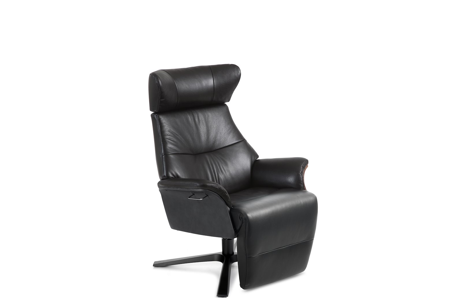Air lenestol med fothviler I hud Zero 2534-89 Black, Quattro svingfot sort alu. Sortbeiset eik sider. Høy rygg