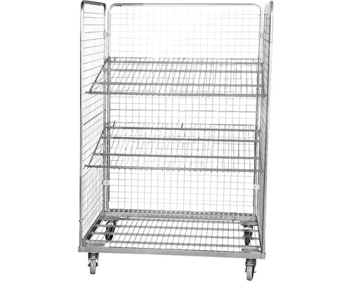 Stalen rolcontainer met 3 gaaswanden en wielvergrendelingen, 1820x1200x800 mm, laadvermogen 600 kg