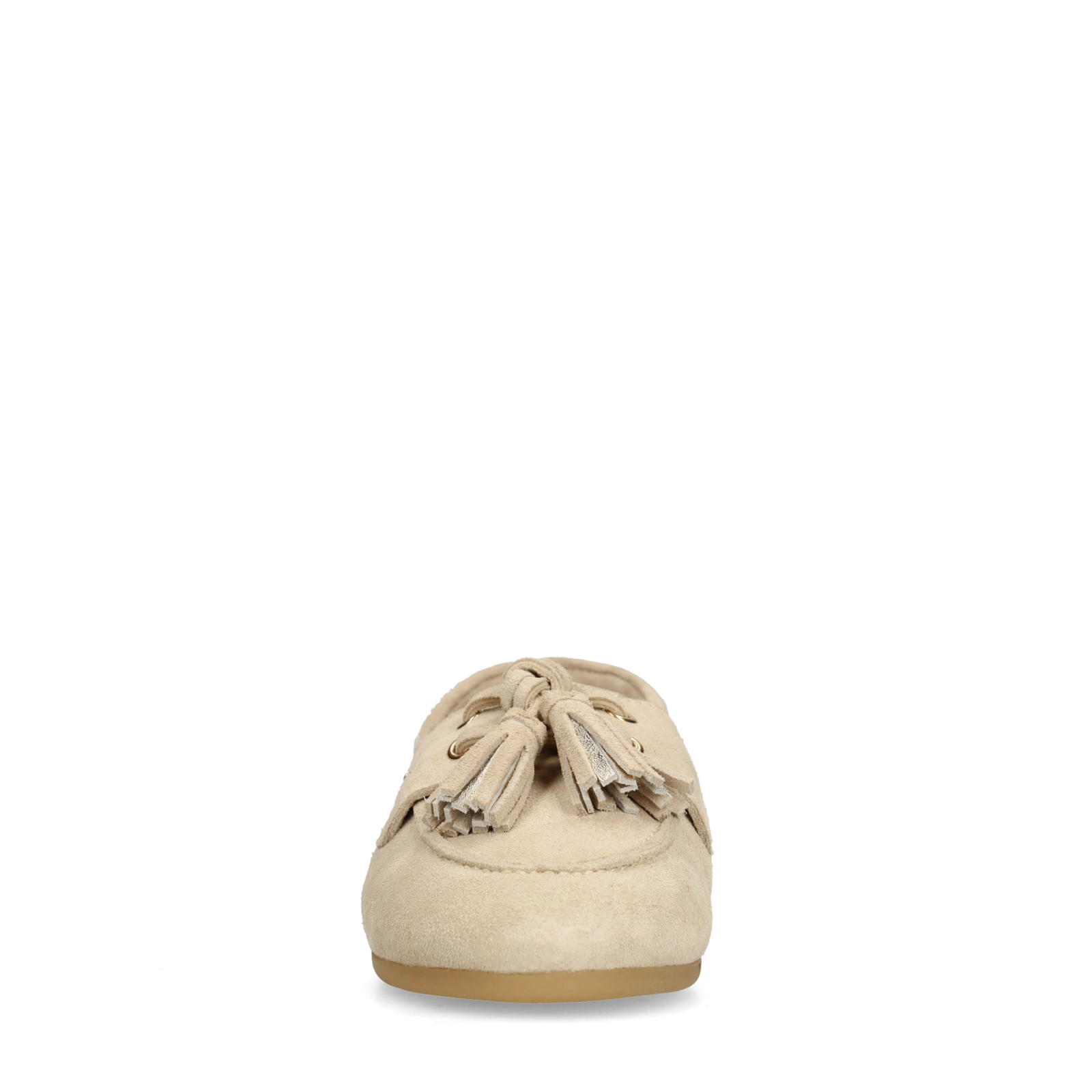 Beige suède loafers met kwastjes