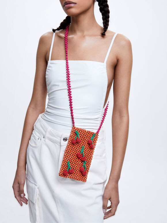 Bolsa de madeira para celular com balões - Laranja