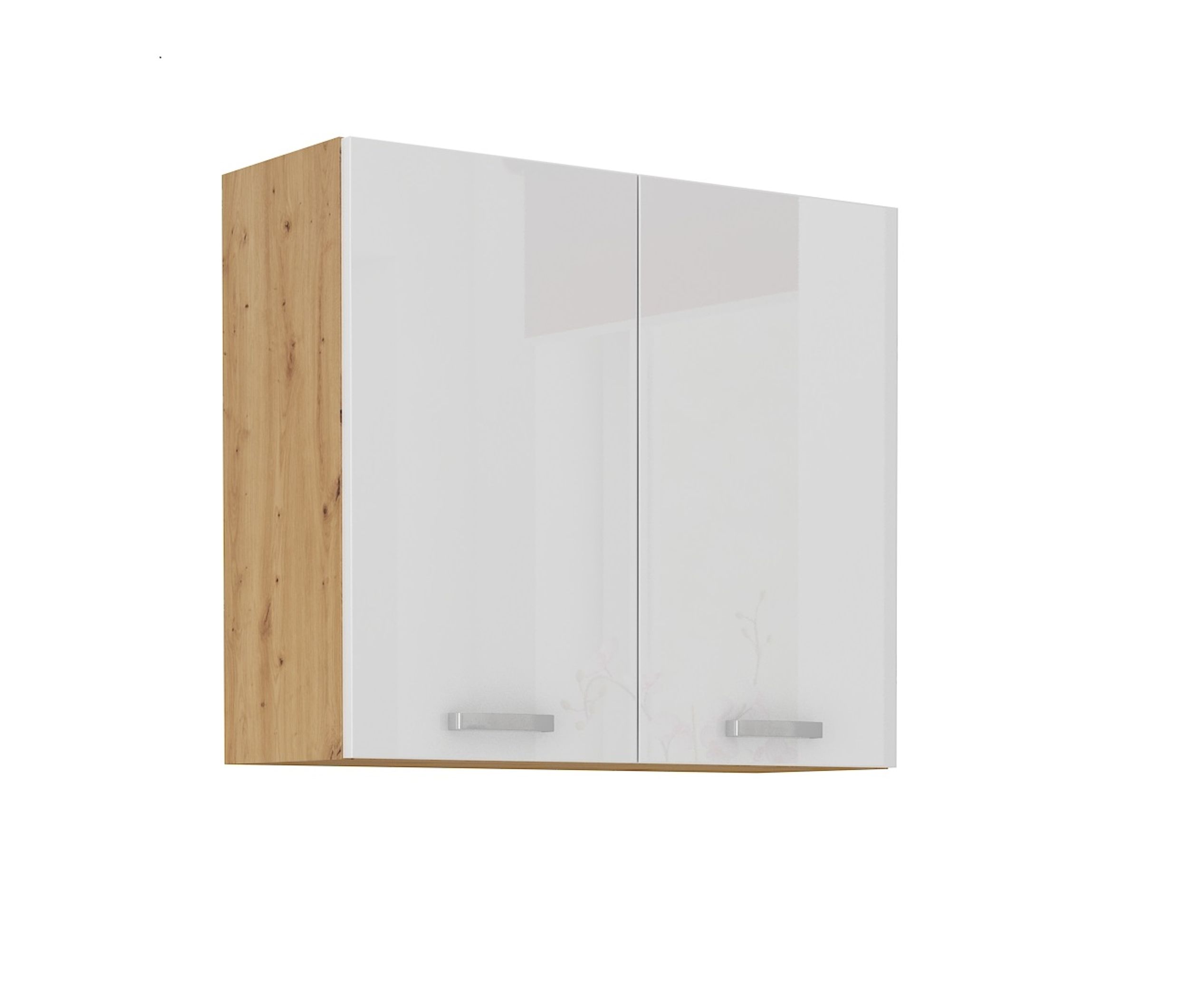 Hängeschrank 80 cm Eiche Artisan + Weiß Hochglanz Küchenzeile Küchenblock Küche