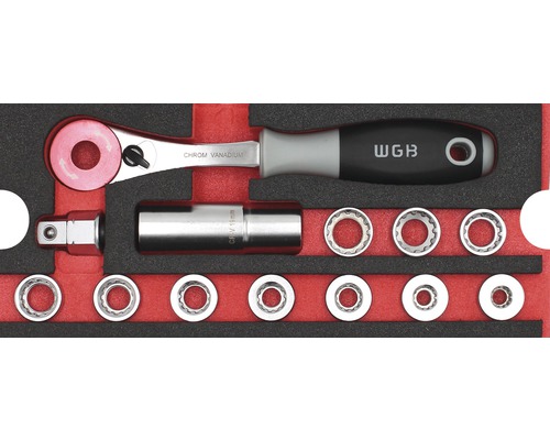 Module-inzetstuk, doorlopende dopsleutelset 40 in 1 WGB maat S 268 x 38 x 114 mm zwart 13-delig