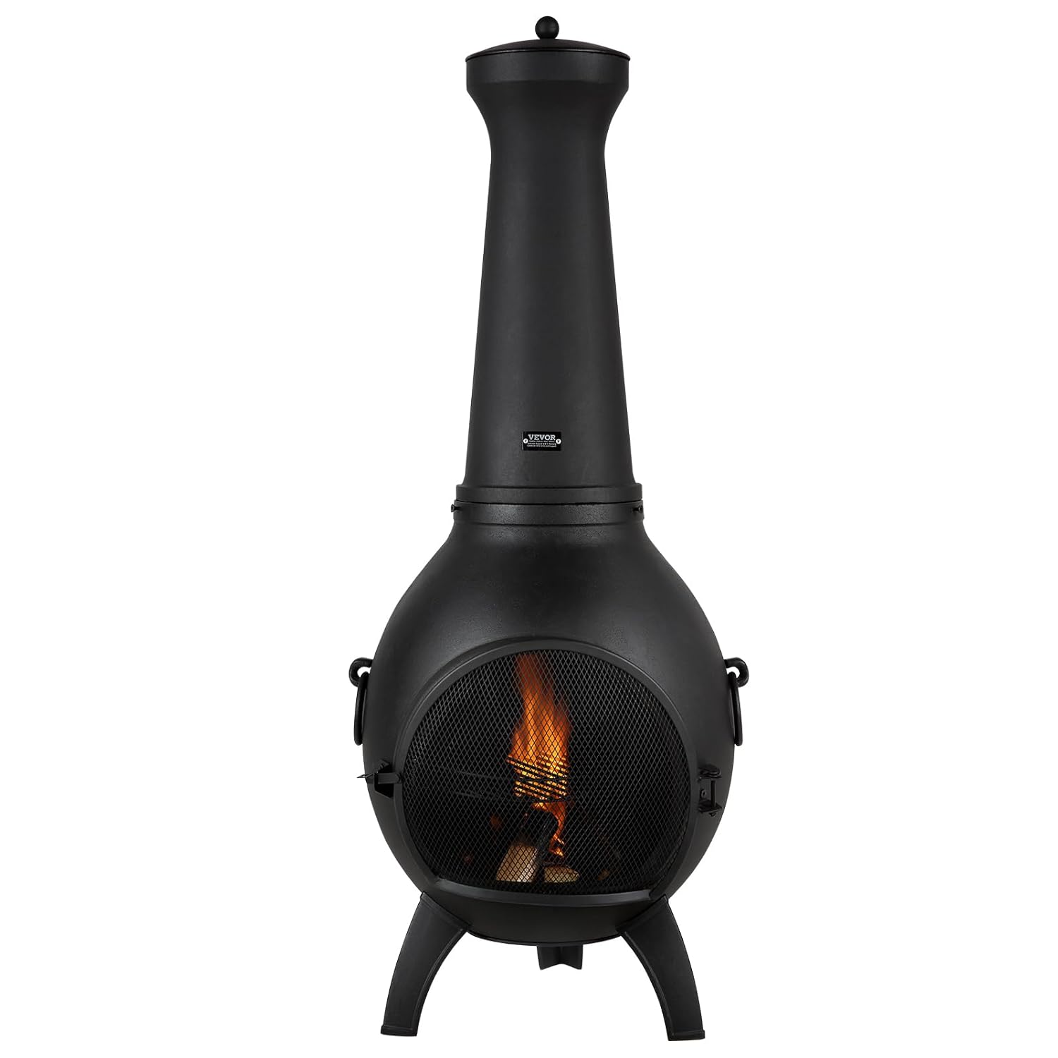 VEVOR Terrassenofen, 43x42x112cm Holzfeuerstelle, kugelförmiger Gartenkamin zum Grillen & Wärmen, Aztekenofen mit Grillgitter, Kaminmantel & Kamindeckel, für Terrasse, Garten, Hinterhof