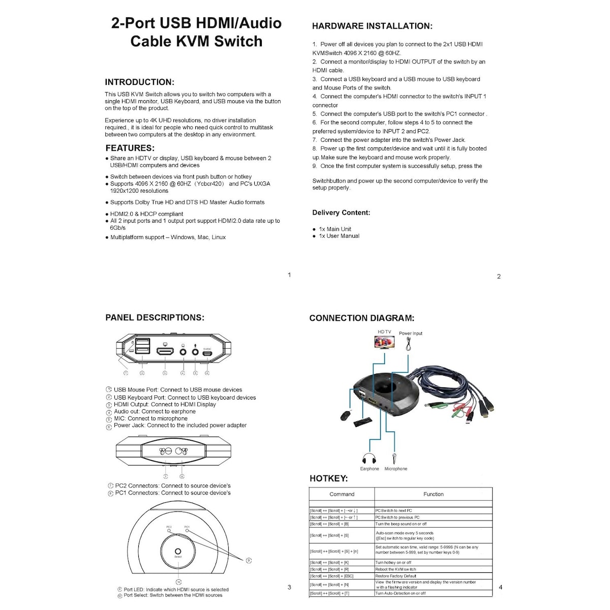 NÖRDIC KVM-svitsj 2 til 1 HDMI 2.0 4K60Hz