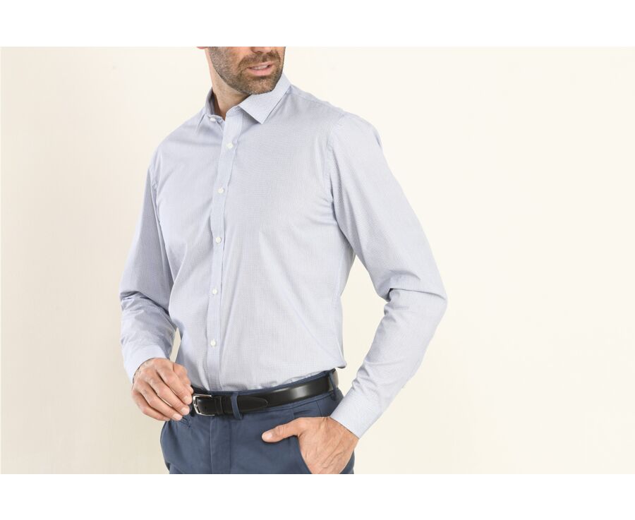 Chemise blanche imprimée motifs bleu navy - Col français - OSCAR