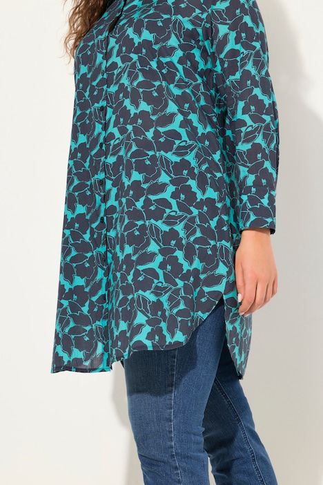 Longbluse, Paisley, A-Linie, Hemdkragen, Langarm