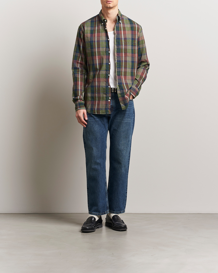 Gitman Vintage Button Down Indian Madras Shirt Olive Check