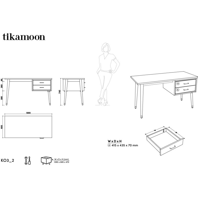 Bureau en bois de teck L 130 cm Kort