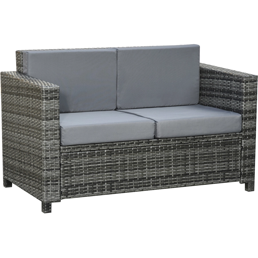 Outsunny 2 - Sitzer Rattansofa mit Kissen grau