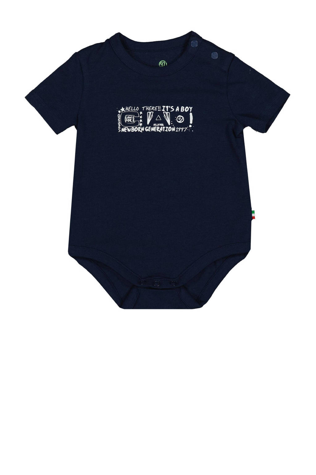 Vingino newborn romper Puck met printopdruk donkerblauw