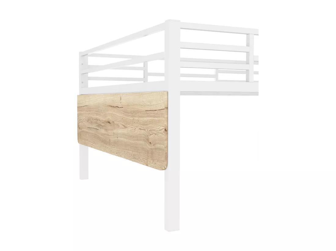 Lit mezzanine 140x200cm en métal avec LED - avec bureau abattant et sommier à lattes - Blanc