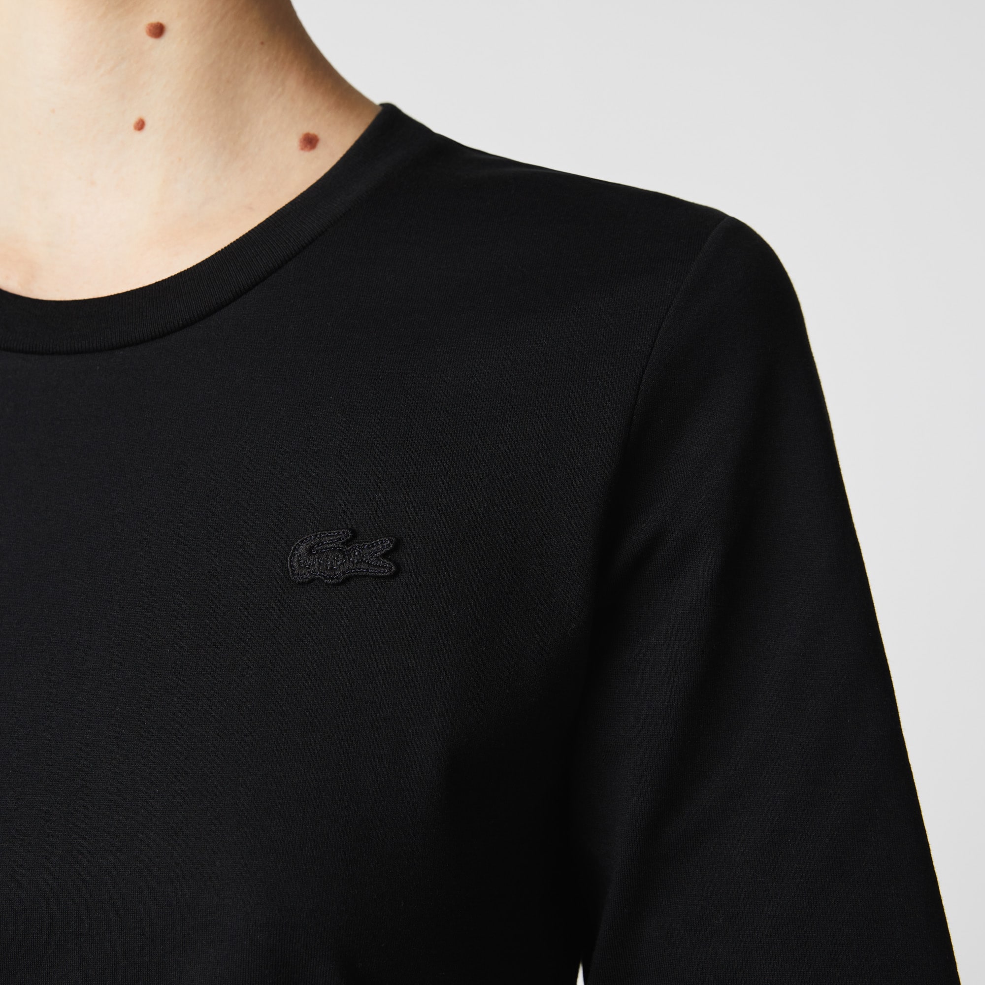 T-shirt à col rond et manches trois-quarts en coton uni T-Shirts - Noir - Lacoste - Femme