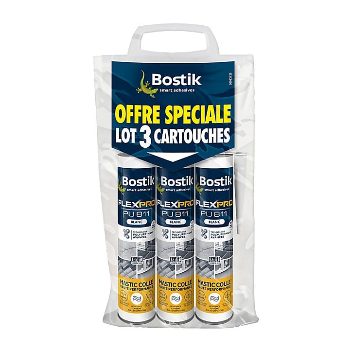 Lot de 3 Mastic Colle Bostik Flexpro PU 811 blanc 300ml