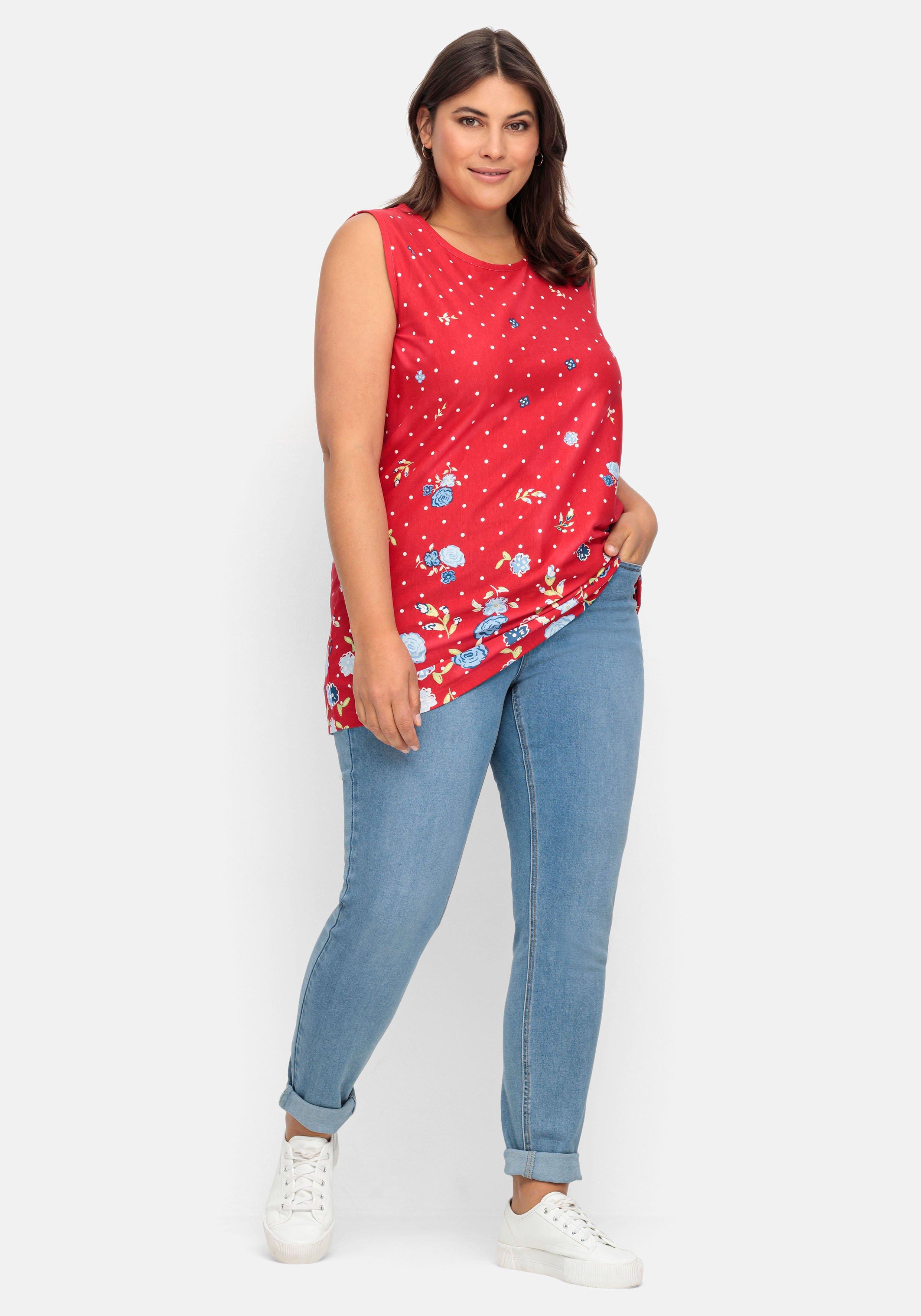 Longtop mit Blütenprint und Punkten