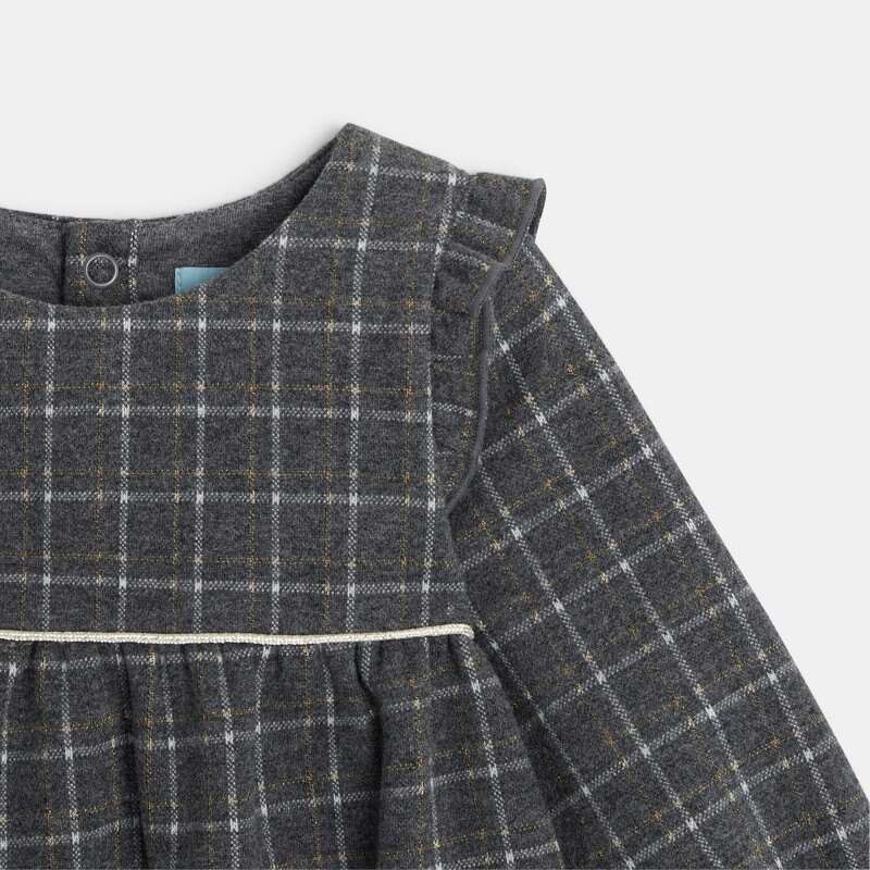 Robe flanellisée à carreaux grise bébé fille Gris ou noir