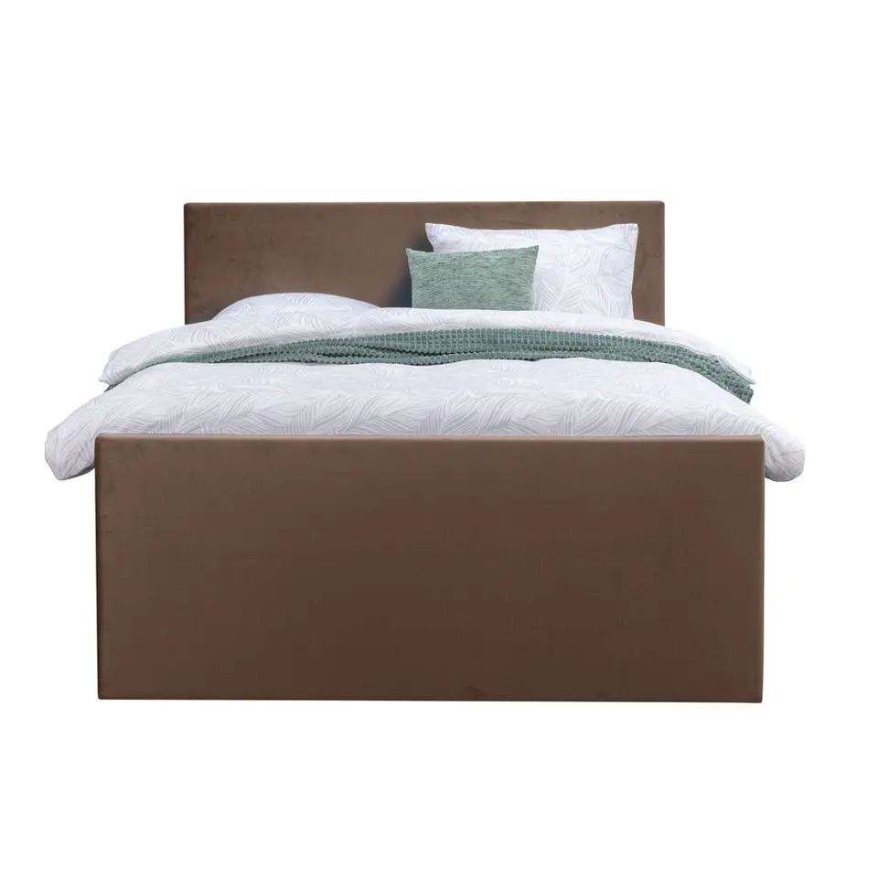 Boxspring met voetbord Liv egaal - bruin - 180x200 cm - vierkante poot
